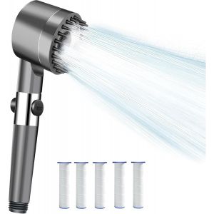 meimie-Pommeau De Douche Haute Pression Avec 5 Filtres En Polypropylène-Douchette ÀMain Avec 3 + 1 Types De Jet-Pommeau De Douche À Économie D'Eau-Fonction D'Arrêt-Pour Salle De Bain,Salle De Bain - Neuf