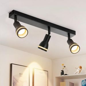 Tianyi-Plafonnier Led Spot De Plafond De Couloir : Spots De Plafond Noirs À 3 Lampes Spots De Plafond Orientables Gu10 Spot Mural Pour Bureau Cuisine Salon Chambre, Sans Ampoule - Neuf
