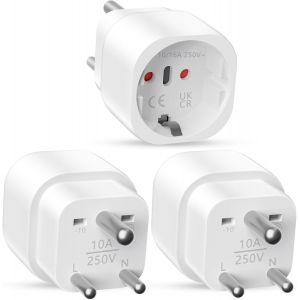 JGD-3 Pi&egrave;ces Adaptateur Prise Inde, Adaptateur Voyage Accessoires, EU vers Prise de Type D, Adaptateur de Voyage pour Inde, N&eacute;pal, Sri Lanka, Mozambique - Neuf