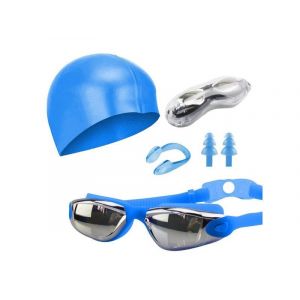Ensemble De Lunettes De Natation Avec Bonnet, Lunettes Antibu&eacute;e, Pince-Nez Et Bouchons D'oreilles - Bleu - Neuf