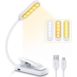 Lampe De Lecture, 9 Leds Liseuse Lampe Clip Usb Rechargeable, 360&deg;Cou Flexible, 3 Temp&eacute;rature De Couleur(Blanc/Chaud/Blanc Chaud), Mini Veilleuse Pour Lire Au Lit,Enfant,Kindle,Camping,Blanc - Neuf