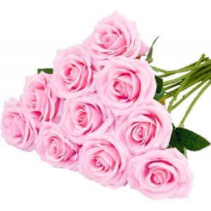 12 Pi&egrave;ces Rose Artificielle, 51 cm Fleurs Artificielles Deco, Rose Eternelle, R&eacute;alistes Fleur Sechees Decoration, Decoration Voiture Mariage, pour Mariage, Bouquets de Mari&eacute;e (Rose Clair) - Neuf