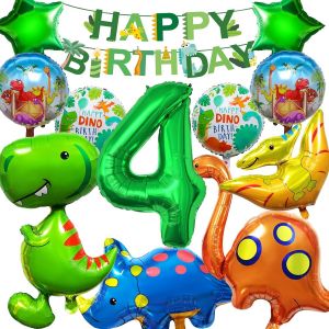 SJZG-Deco Anniversaire Dinausaure 4 Ans, 12 Pi&egrave;ces Dinausaure Ballons Decoration Anniversaire, Xxl Dinosaure Ballons Kit D&eacute;coration Anniversaire Avec Banni&egrave;re Pour 4 Ans Gar&ccedil;ons Enfants - Neuf