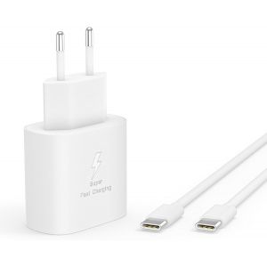 ELVORIX-Chargeur Rapide pour Samsung Galax S25 S24 S23 S22 S21 S20 S&eacute;rie, A15 A16 A14 A13 A54 A55 A56 A35 A36 A25 A26 5G, Chargeur Rapide 25W de Rechange d'origine + 2m Type-C C&acirc;ble (Blanc) - Neuf