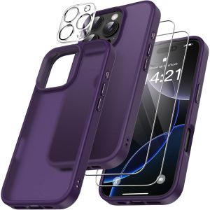 Kal-4 En 1 Coque Pour Iphone 16 Pro Avec 2 Verre Trempé Et 1 Caméra Protecteur, [Coussin D'air Intégré] Antichoc Antirayures Bumper Protection Housse Pour Iphone 16 Pro 6.3"", Violet Foncé - Neuf