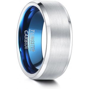 Kal-Bague En Tungst&egrave;ne Unisexe Noir/Bleu Argent&eacute;, 4 Mm/6 Mm/8 Mm De Large, Design En M&eacute;tal Bross&eacute;, Bords Obliques, Bijoux Pour Homme/Femme Dans Diff&eacute;rentes Tailles - Neuf