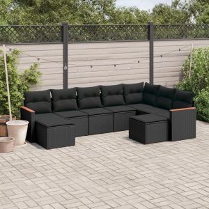 Prolenta Premium - Salon De Jardin 9 Pcs Avec Coussins Noir R&eacute;sine Tress&eacute;e - Neuf