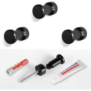 Pat&egrave;re Murale en Acier Inoxydable CNC - Crochet Mural Adh&eacute;sif ou &agrave; Visser - Noir - Porte-Serviette et Manteau - Accroche pour Salle de Bain, Salon et Chambre &agrave; Coucher (Ensemble de 3 Pi&egrave;ces) - Neuf