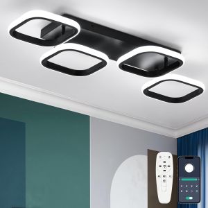 Ulteronixshop-Plafonnier Led Moderne, 69cm Noir Led Plafonniers Dimmables Avec T&eacute;l&eacute;commande, 4-Carr&eacute; Noir Plafonnier Pour Salle &Agrave; Manger Chambre Bureau Cuisine Salon Lumi&egrave;re - 40w - Neuf