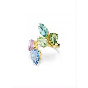 Bague Swarovski Gema - Design Enveloppant Avec Cristaux Multicolores Et Placage De Ton Or - Neuf