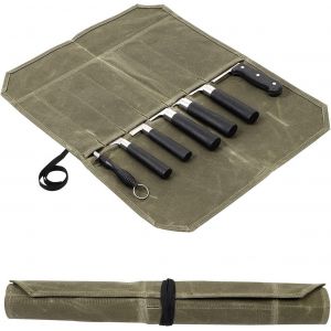 Sac À Couteaux Frank Leather Pour Chefs, 7 Compartiments, Grand Format, Avec Poignée Et Sangle De Transport, Vert Olive-Générique - Neuf