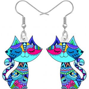 Kal-Boucles D'oreilles Géométriques Tribales Colorées Avec Pendentif En Forme De Chat Pour Femmes Filles Chaton Amoureux Cadeaux Nouveauté Amusant Hypoallergénique Charms - Neuf