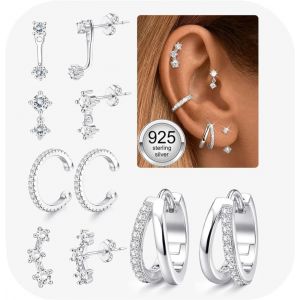 Kal-Paires Boucles D'oreilles Femme Argent 925 Plaquée Or 14k Créoles Argent Boucles D'oreilles Zircon Piercing Oreille Cartilage Petites Boucles D'oreilles Femme Or Pour Piercings Multiples - Neuf