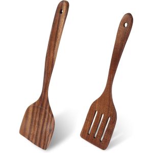 Tianyi-2 Pcs Spatule Bois Ustensiles De Cuisine Bois Bois D'acacia De Haute Qualit&eacute; Spatule Cuisine Emp&ecirc;che Les Rayures Sur Les Po&ecirc;les, R&eacute;sistant &Agrave; La Chaleur Sain, Antibact&eacute;rien, Design Ergonomique - Neuf