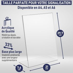 Porte-Document A4 Inclin&eacute; en Acrylique Transparent, Pack de 3. Pr&eacute;sentoir de comptoir, publicit&eacute;, cadre photo, pancartes, brochures, d&eacute;pliants, menus, affichage. Maison, bureau, magasin, restaurant - Neuf