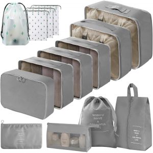 Lot De 14 Cubes De Rangement &Eacute;tanches Pour Val , Cubes De Rangement Multifonctionnels, Sacs De Rangement Pour Val , Organ Ur De Voyage Avec Sacs &Agrave; V&ecirc;tements (Gris) - Neuf