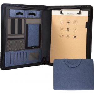 Porte-documents A4 Professionnel - Calculatrice Solaire Intégrée + Bloc-Notes - Cuir PU Imperméable - Organiseur Bureau/Voyage (gris foncé) - Neuf