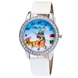 Zhoulianfa Trendy Mignon No&euml;l Cerf Crocodile Grain Pu Bracelet &Agrave; Quartz Montre-Bracelet (Blanc) - Neuf