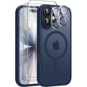 ELVORIX-5 in 1 Magn&eacute;tique Coque pour iPhone 17 avec 2 Verres Tremp&eacute;s et 2 Cam&eacute;ra Protecteur, Compatible MagSafe Dos Anti Rayures &Eacute;tui Antichoc TPU Bumper Housse pour iPhone 17 6,3"" -Bleu Fonc&eacute; - Neuf