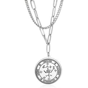 Kal-Collier Avec Pendentif Représentant Le Sceau De L'archange Michael Saday Athanatos Sabaoth Ancien Roi De Salomon Saint 7e Archange Michael Médaillon Talisman Bijoux Pour Homme Et Femme - Neuf