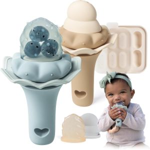 Lot De 2 Sucettes &Agrave; Fruits En Silicone Pour B&eacute;b&eacute; Avec Plateau De Cong&eacute;lation,Adapt&eacute;es Aux B&eacute;b&eacute;s De 4 Mois Et Plus,Deux Tailles De Sachets,Poign&eacute;e Hochet Amusante,Sans Bpa.[H66] - Neuf