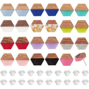 Kal-Lot De 12 Paires De Boucles D'oreilles &Agrave; Tige Hexagonales En Bois De Noyer Avec Broche En Acier Inoxydable 316 Pour Femme - Neuf