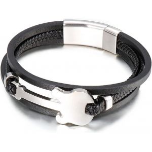 Eryi-Bracelet Tissé Homme En Cuir Et Acier - Bracelet De Mode Avec Motif Guitare - Neuf