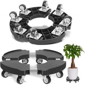 ChenQuanSarl-Porte Plante A Roulettes, Support Plante Avec 8 Roulettes, Supports De Pots De Fleurs À Roulettes Réglable 38-58Cm, Capacité De 200Kg, Porte Plante Robuste Pour Extérieur À Intérieur - Neuf