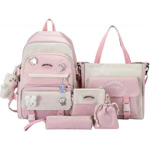 Sac &agrave; dos en toile kawaii pour adolescents avec fourre-tout assorti (rose) - Neuf