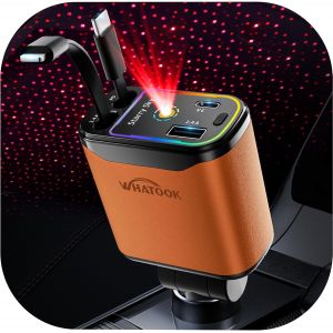 JGD-Chargeur de Voiture R&eacute;tractable 4 en 1: Allume-Cigare avec Projecteur d'&Eacute;toiles & LED RGB, Charge Rapide 66W USB-C - Accessoire Auto, Homme Femme (No&euml;l) - Neuf