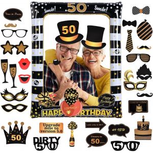 MEVRONISSHOP-Flintronic Accessoires de Photobooth Anniversaire 50 Ans, Accessoires de Photomaton avec Grand Cadre Photo Gonflable pour Selfie, 35Pcs Accessoires Photobooth Anniversaire avec Cadre Pho - Neuf