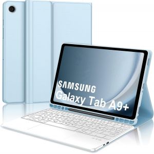 Coque Clavier Avec Trackpad Pour Samsung Galaxy Tab A9 Plus 2023 11 Pouces, Azerty Français Clavier Détachable Avec Touchpad Pour Galaxy Tab A9+ Plus 11"" Sm-X210/X215/X218, Bleu Ciel - Neuf
