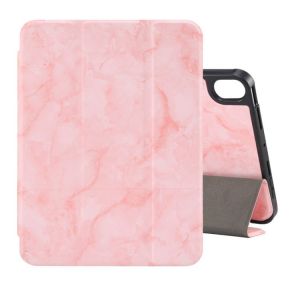 &Eacute;tui En Cuir Avec Texture Marbr&eacute;e Pour Ipad Mini 6 / Mini 2024, Support Pliable &Agrave; 3 Volets Et Emplacement Pour Stylo. - Rose - Neuf