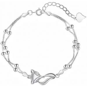 Bracelet Renard Argenté Charme Animal Bijou Femme Chaîne Délicate Perles Brillantes Accessoire Élégant[Bra9202287] - Neuf