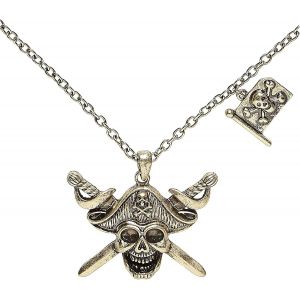 Kal-46748 - Collier Avec T&ecirc;te De Mort Pirate Et &Eacute;p&eacute;es Crois&eacute;es Avec Drapeau Pirate, Bijoux, Collier, Pirate, Carnaval, F&ecirc;te &Agrave; Th&egrave;me - Neuf