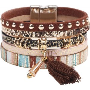 Eryi-Bracelet En Cuir Multicouche Manchette Arbre De Vie Style Bohémien Avec Boucle Magnétique,Bracelet Tressés Pour Femmes Épouse Mère - Neuf
