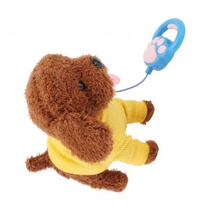 HJLIAN Chien en peluche electrique avec corde, jouet interactif pour enfants, marche, chant, hochement de tete, jaune - Neuf
