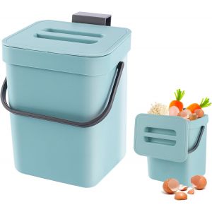 Eryi-Petit Seau À Compost De Cuisine, Poubelle À Suspendre, Poubelle Bio, Poubelle Pour Plan De Travail, Récipient Avec Couvercle, Composteur Intérieur, 3 L, Bleu - Neuf