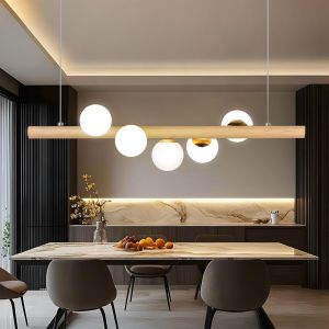 Suspension-Lustre Bois Table-Manger Lampe-Suspendue Verre - Suspension G9 Ampoule Lustre Suspendu En Forme De Boule,Plafonnier Pour La Salle À Manger - Neuf