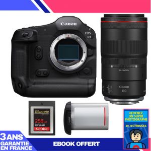 Boitier Canon EOS R1 + RF 100mm f/2.8 L Macro IS USM + 1 SanDisk 256GB Extreme PRO CFexpress Type B + Canon LP-E19 + Ebook 'Devenez Un Super Photographe - Neuf