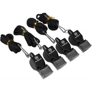 Acdsgd-Sifflets Pour Entra&icirc;neurs De Football - 4 Sifflets D'arbitre Noirs Avec Cordon Et Sac - Neuf