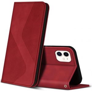 KALANKA-Coque pour iPhone 11, Premium &Eacute;tui Housse en Cuir de Protection avec [Emplacements Cartes] [Magnetique], Clapet Folio Portefeuille pour iPhone 11 (Rouge) - Neuf