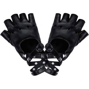 Letnerny-Gant Femme Doigts Moitié Doigt, Gants De Cuir Moitié Doigt, Punk Gants Sans Doigts En Cuir Pu Pour Cosplay, Fête, Concert, Moto(Noir) - Neuf