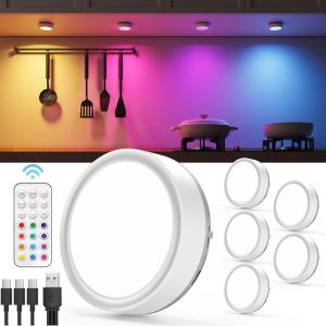 Lampe Vitrine Couleur Sans Fil Rechargeable¿2400Mah Spot Led Rgb A Pile Autocollant Lampe Placard Telecommande Lumiere Cuisine Sous Meuble Sans Fil Eclairage Adhesif Pour Armoire Veilleuse Escalier - Neuf