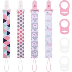 Attache Tetine Bébé,4pcs Attache Sucette Chaîne En Tissu Avec 4pcs Adaptateur De Sucette Convient Aux Sucettes Pour Bébé Essentiels Pour Nouveau-Né Baby Shower¿Rose¿ - Neuf