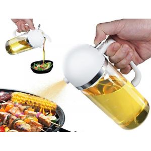 Distributeur D'huile Et Pulv&eacute;risateur 550 Ml Avec Bec Verseur, Blanc, Double Fonction Pour La Cuisson Et Les Grillades - Neuf