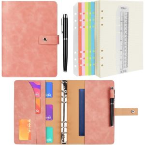 Eryi-Carnet De Notes A5, 200 Pages, Pu Cuir Carnet À Anneaux Rechargeable Avec Grille À Points, Pochettes Intérieures Et Intercalaire, Pour Voyages, Travail, Bureau, École, Maison - Rose - Neuf