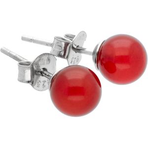 Kal-Boucles D'oreilles En Forme De Cornaline | Boucles D'oreilles En Pierre Précieuse | Boule/Perle De 6 Mm De Diamètre | Argent 925, Pierre Semi-Précieuse, Cornaline - Neuf