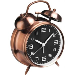 R&eacute;veil Double Cloche Avec Veilleuse, R&eacute;veil Analogique R&eacute;tro Pour Enfants Avec Grand Cadran De 4 Pouces Sans Tic-Tac Silencieux (Marron) - Neuf