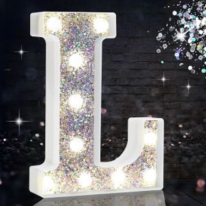 Lettres Lumineuses Led Pour Chapiteau,Lettres De L'alphabet Argent&eacute;es &Agrave; Paillettes,Aliment&eacute;es Par Piles Pour Veilleuse,Pour F&ecirc;te D'anniversaire, Mariage, Cadeau Pour Filles, No&euml;l, Lettre L Argent&eacute;e - Neuf